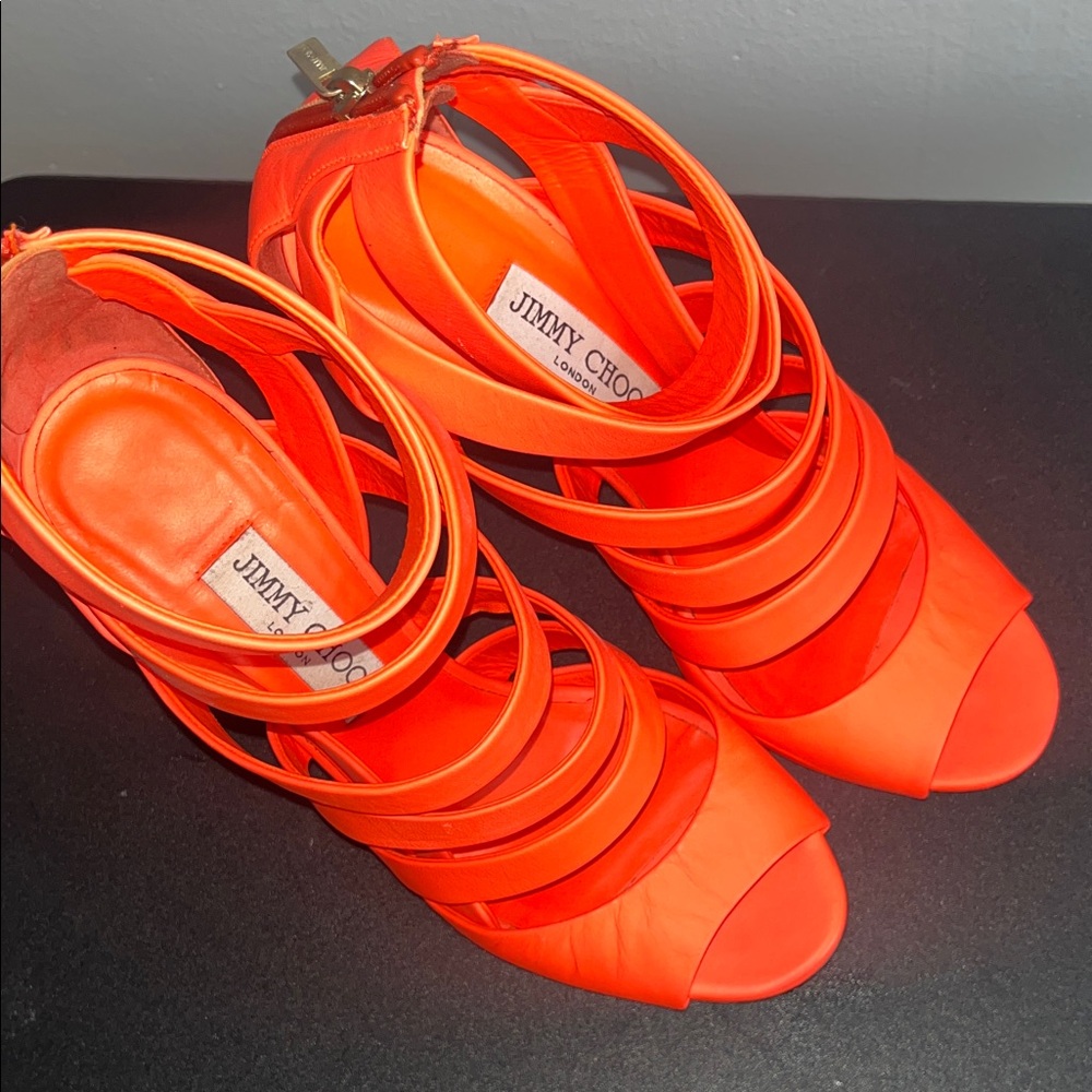 Jimmy Choo Vibrant Orange Strappy Heels